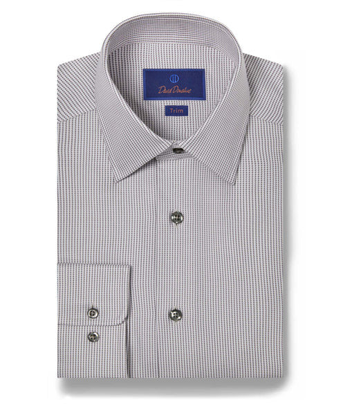 David Donahue Gray Textured Twill Dress Shirt: Trim Fit