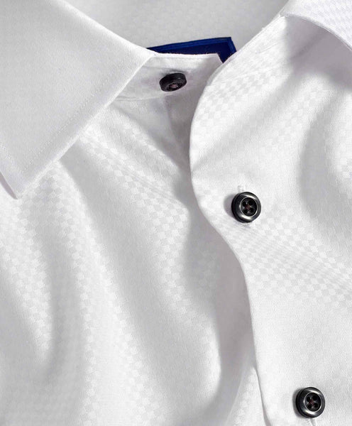 David Donahue White Grid Dobby Trim Fit Dress Shirt