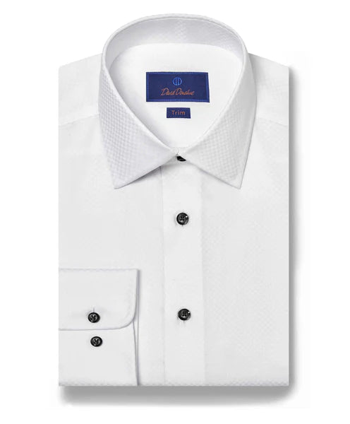 David Donahue White Grid Dobby Trim Fit Dress Shirt