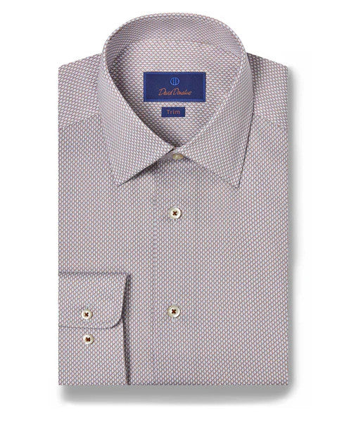 David Donahue Chocolate & Sky Micro Print Trim Fit Dress Shirt