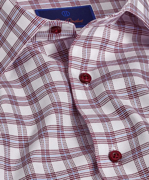 David Donahue Merlot & White Check Trim Fit Dress Shirt