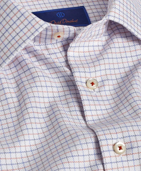 David Donahue White & Orange Dobby Check Dress Shirt: Trim Fit