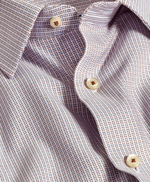 David Donahue Trim Fit Oxford Dobby Dress Shirt: Chocolate & Sky