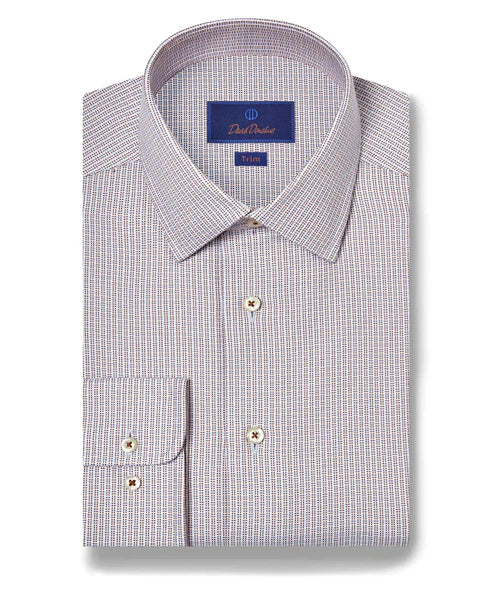 David Donahue Trim Fit Oxford Dobby Dress Shirt: Chocolate & Sky