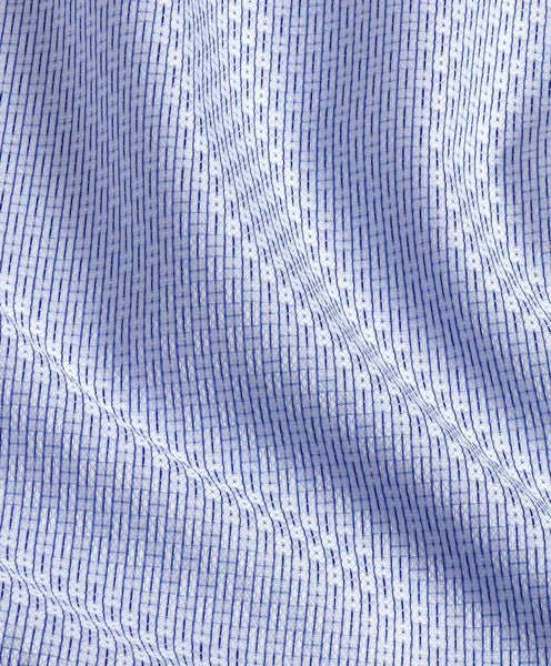 David Donahue Trim Fit White & Sky Geometric Dobby Dress Shirt