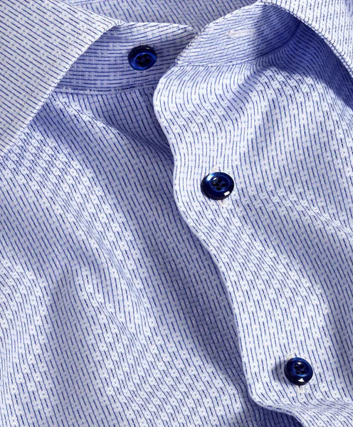 David Donahue Trim Fit White & Sky Geometric Dobby Dress Shirt