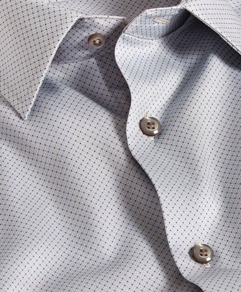 David Donahue Trim Fit Pearl Micro Geometric Print Dress Shirt
