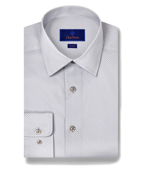 David Donahue Trim Fit Pearl Micro Geometric Print Dress Shirt