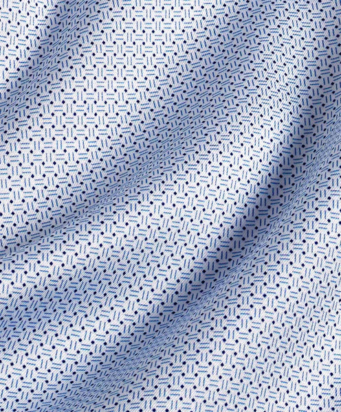 David Donahue Trim Fit White & Blue Micro Print Dress Shirt