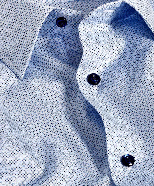 David Donahue Trim Fit White & Blue Micro Print Dress Shirt