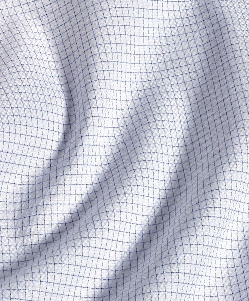 David Donahue Trim Fit White & Blue Dobby Check Dress Shirt