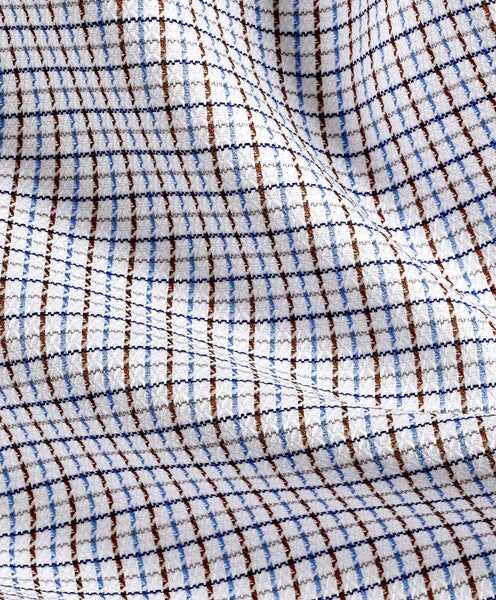 David Donahue Trim Fit Blue & Chocolate Textured Dobby Dress Shirt