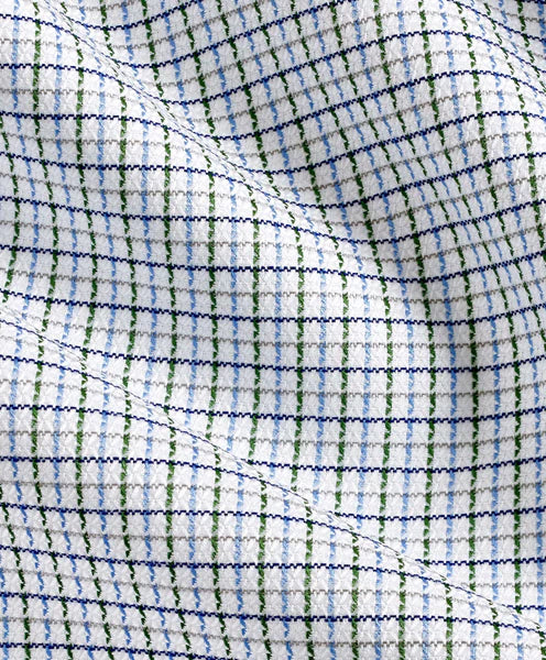 David Donahue Trim Fit Blue & Green Textured Dobby Dress Shirt