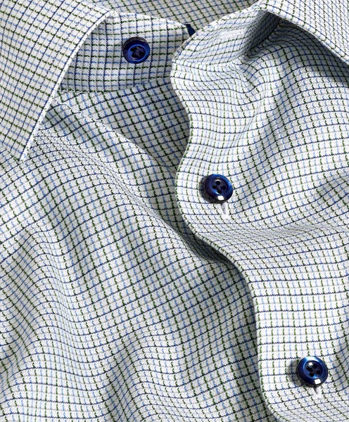David Donahue Trim Fit Blue & Green Textured Dobby Dress Shirt