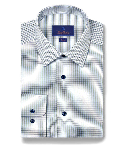 David Donahue Trim Fit Blue & Green Textured Dobby Dress Shirt