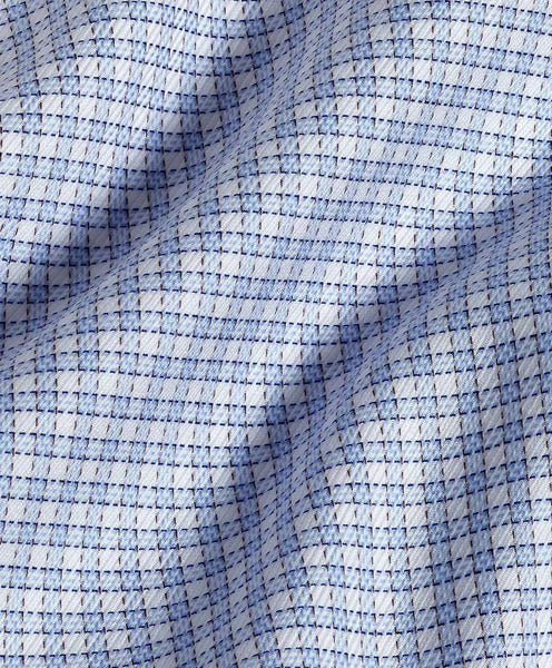 David Donahue Trim Fit Sky & Chocolate Textured Check Dress Shirt