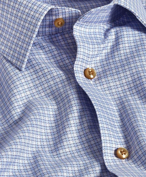 David Donahue Trim Fit Sky & Chocolate Textured Check Dress Shirt