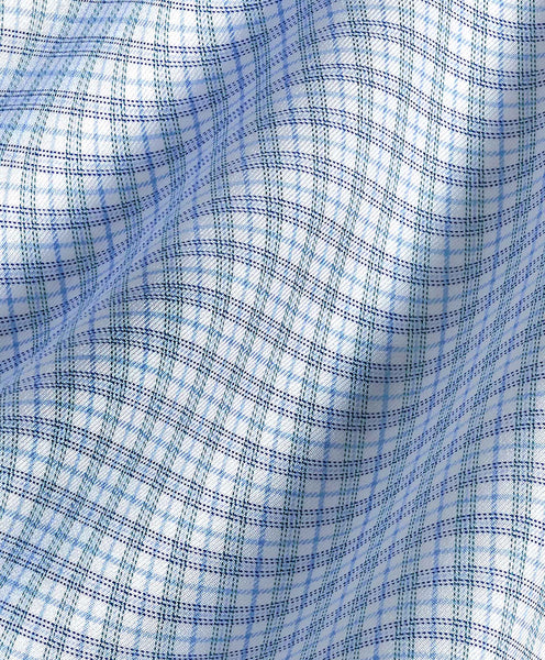 David Donahue Trim Fit Sky & Petrol Twill Check Dress Shirt