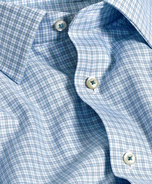 David Donahue Trim Fit Sky & Petrol Twill Check Dress Shirt