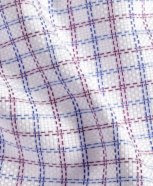 David Donahue Trim Fit Blue & Berry Textured Check Dress Shirt