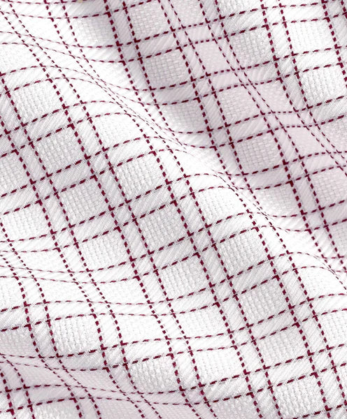 David Donahue Trim Fit White & Merlot Dobby Check Dress Shirt