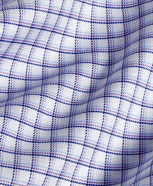 David Donahue Trim Fit White & Lilac Dobby Check Dress Shirt