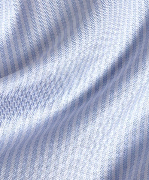 David Donahue Trim Fit White & Sky Herringbone Stripe Dress Shirt