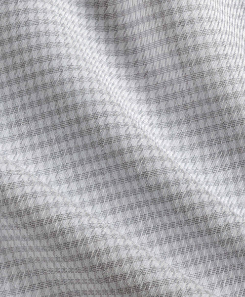 David Donahue Pearl & White Twill Micro Check Stretch Dress Shirt