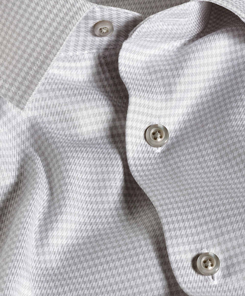 David Donahue Pearl & White Twill Micro Check Stretch Dress Shirt