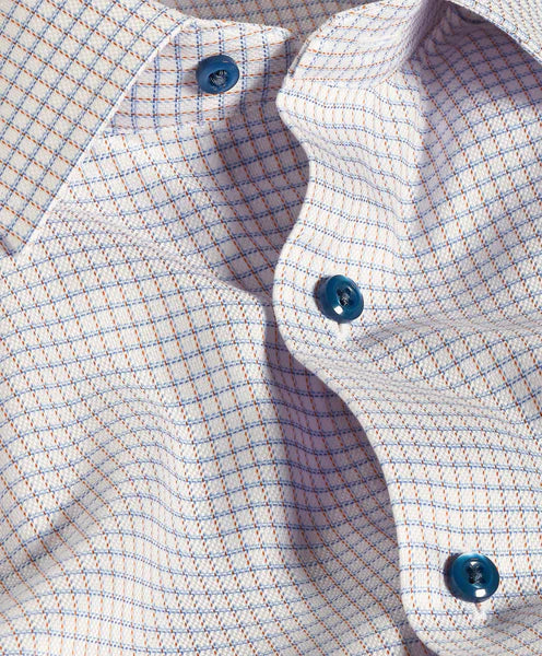 David Donahue White & Orange Dobby Check Dress Shirt