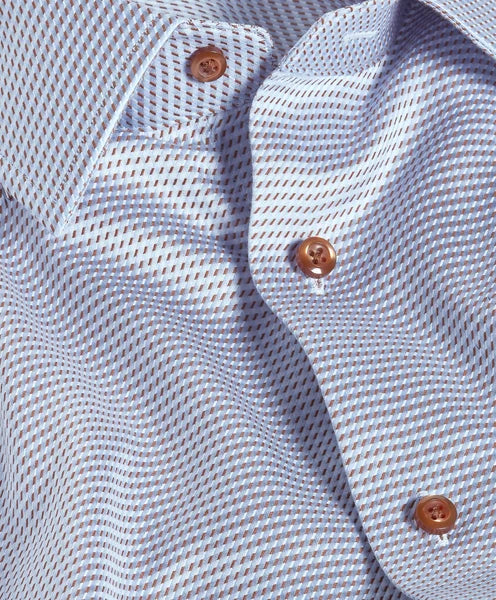 David Donahue Sky and Chocolate Textured Twill Dress Shirt