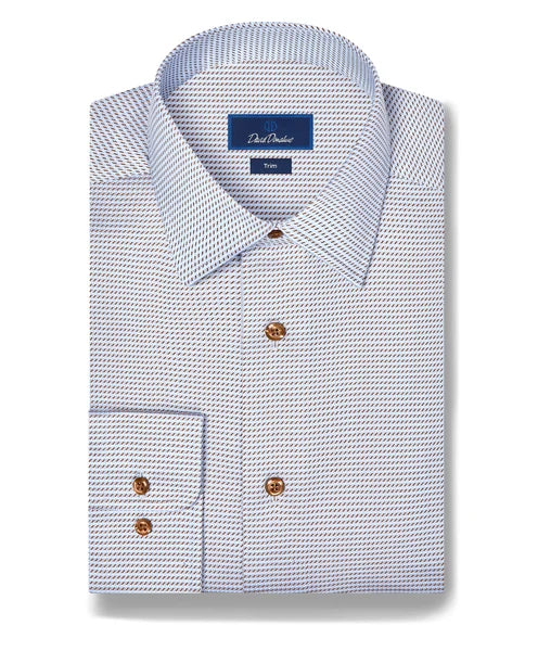 David Donahue Sky and Chocolate Textured Twill Dress Shirt