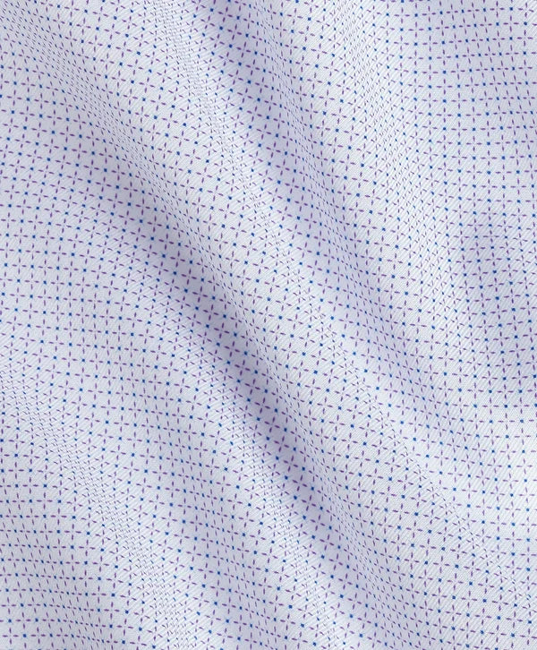 David Donahue White & Lilac Micro Geometric Print Stretch Dress Shirt