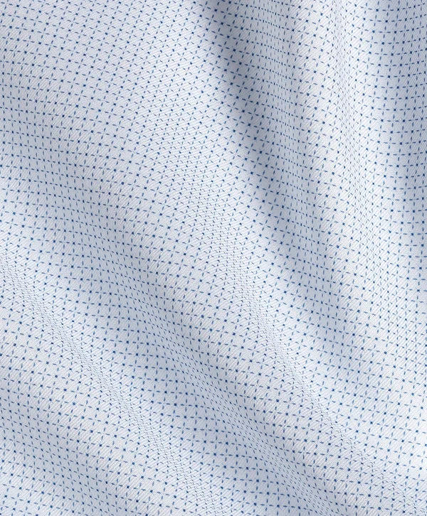 David Donahue White & Blue Micro Geometric Print Stretch Dress Shirt