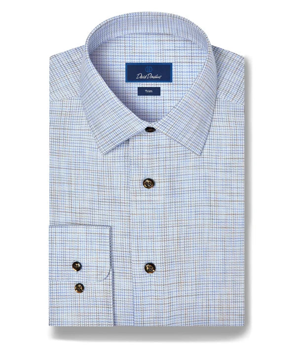 David Donahue Blue and Chocolate Multi Check Dress Shirt