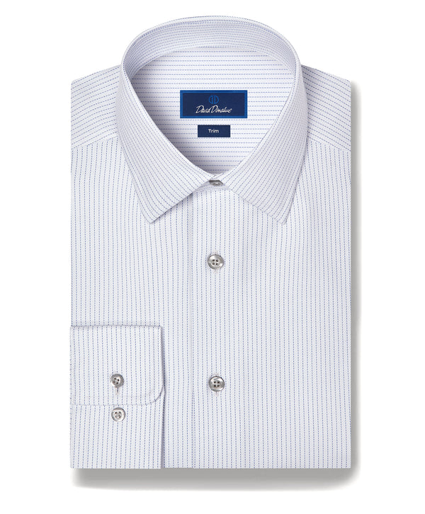 David Donahue Pearl Jaspe Twill Stripe Dress Shirt: Pearl