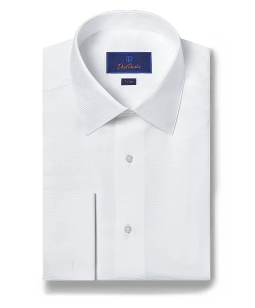 David Donahue Horizontal Rib French Cuff Formal Shirt: White