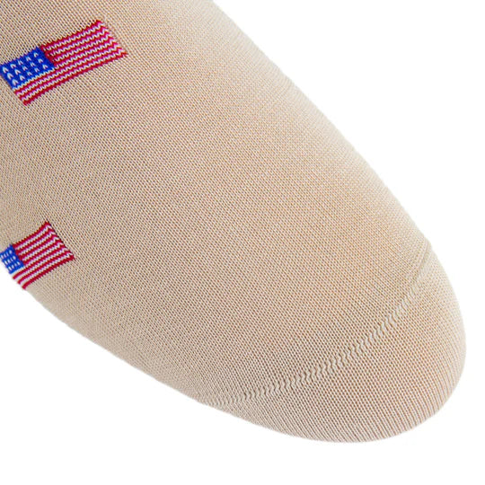 Dapper Classics Tan with American Flags Mid Calf Cotton Sock