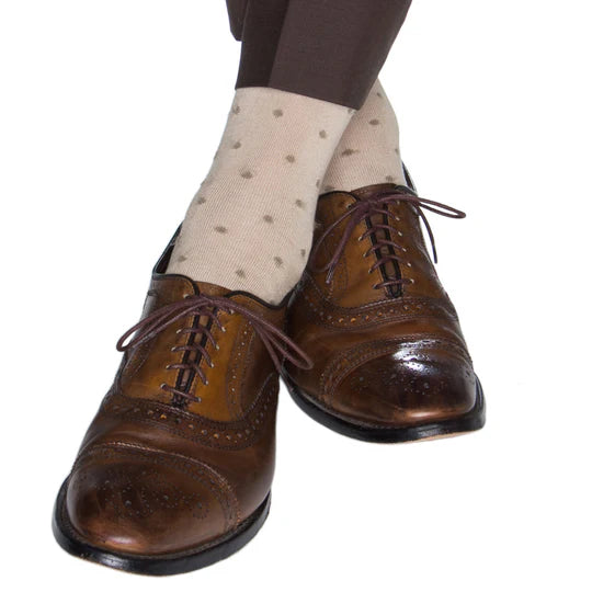 Dapper Classics Tan with Taupe Dot Mid Calf Cotton Sock