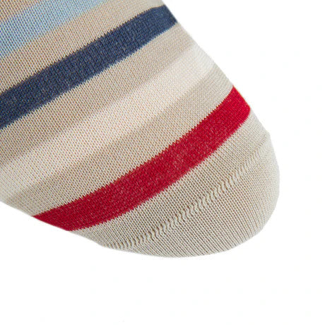 Dapper Classic Tan, Cream, Red, Sky Blue and Indigo Blue Quad Stripe Cotton Sock Linked Toe