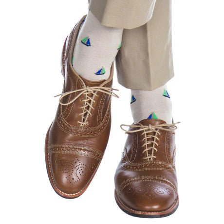 Dapper Classic Tan w/Cl. Navy/Cle.Blue/Grass Green and Taupe Sailboat Cotton Sock Linked Toe