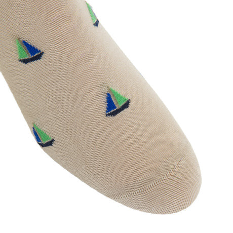 Dapper Classic Tan w/Cl. Navy/Cle.Blue/Grass Green and Taupe Sailboat Cotton Sock Linked Toe