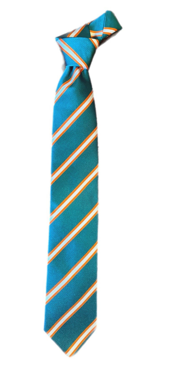 Seaward and Stearn Solid Teal Tie with Orange and White Stripe