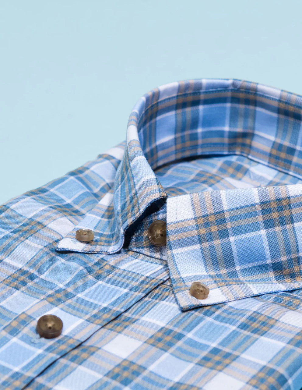 Stantt Tencel Cornflower Blue and Khaki Check Sport Shirt