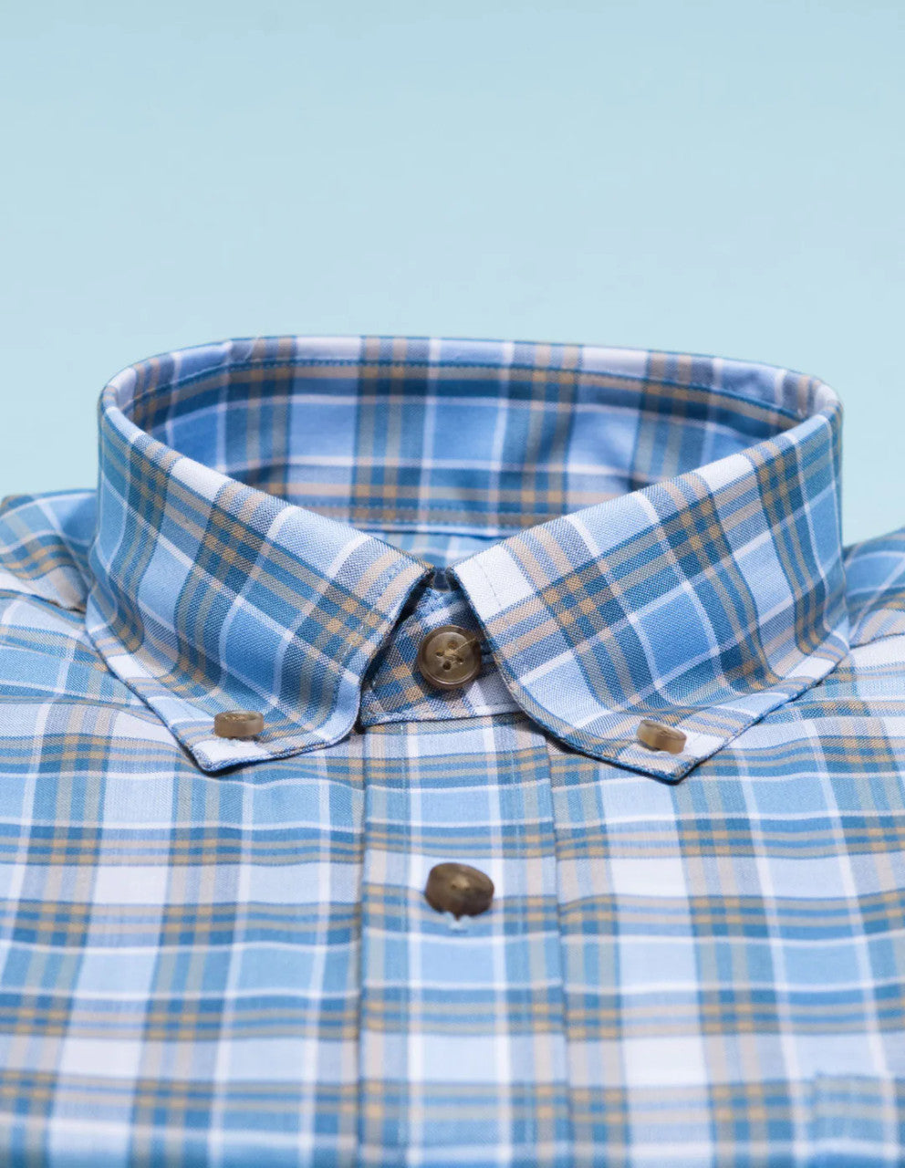 Stantt Tencel Cornflower Blue and Khaki Check Sport Shirt