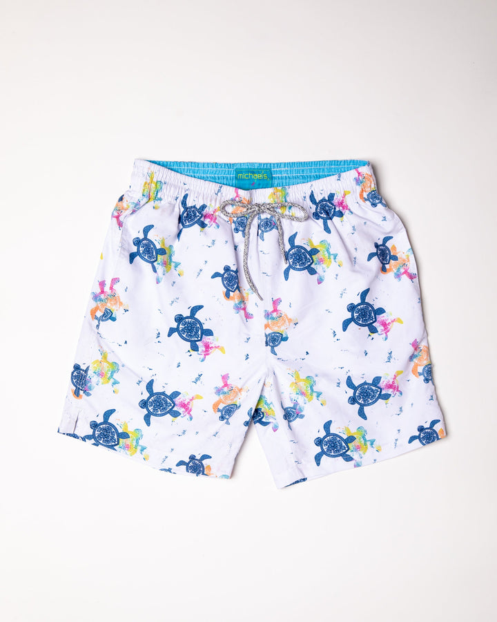 Michael's Men's Cyclist Liner Swim Trunks - Turtles: White