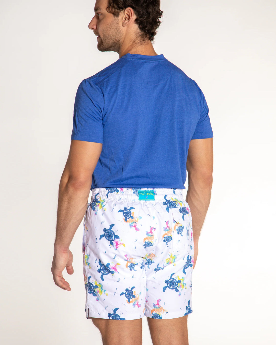 Michael's Men's Cyclist Liner Swim Trunks - Turtles: White