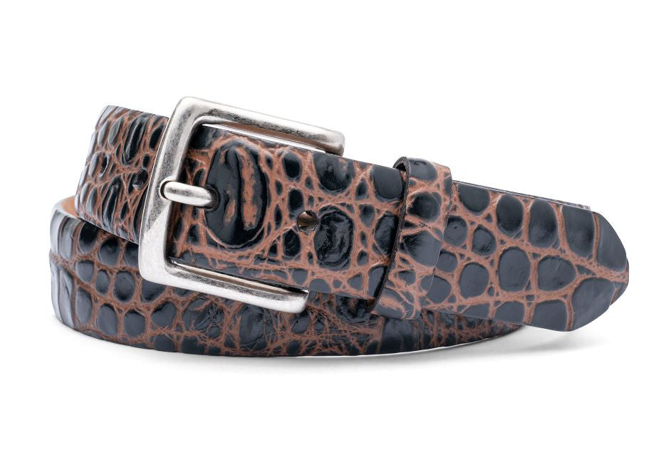 W. Kleinberg Two-Toned Embossed Crocodile Belt: Cocoa Brown  display picture 1