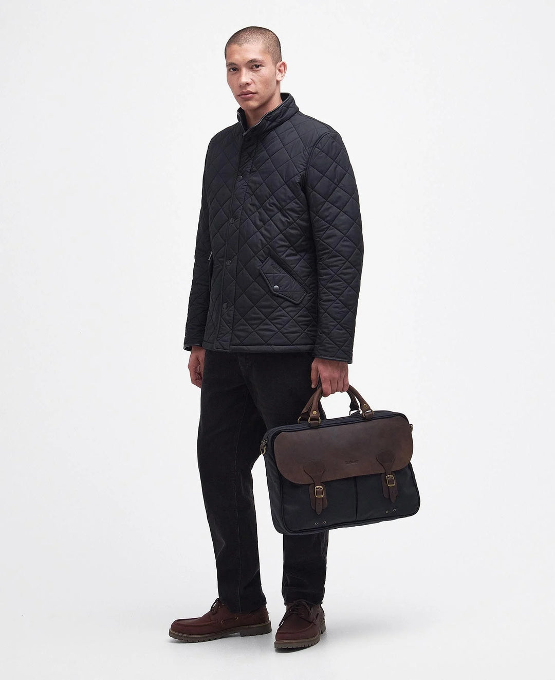 Barbour Wax Leather Briefcase: Navy