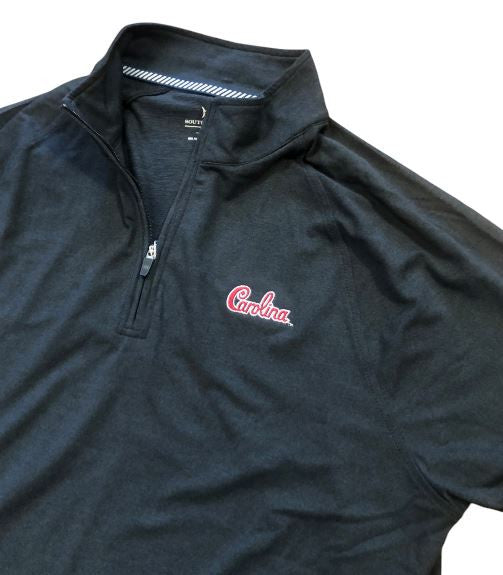 Southern Tide University of South Carolina Script Logo Cruiser Heather Quarter Zip: Caviar Black